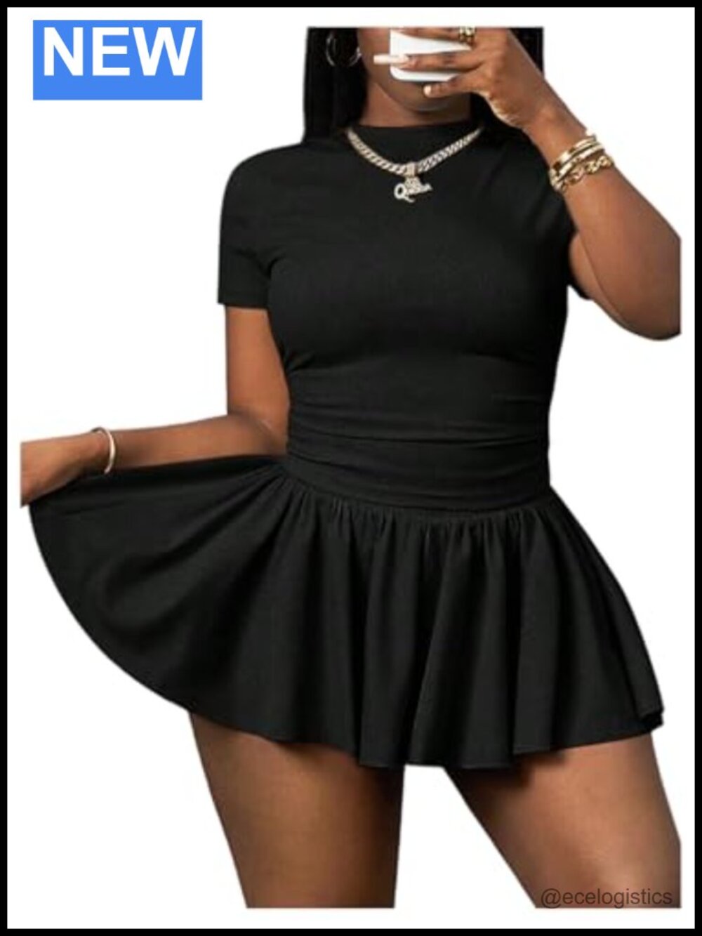 Plus Size 2 Piece Outfit Short Sleeve Tee & Ruffle Skirt Set